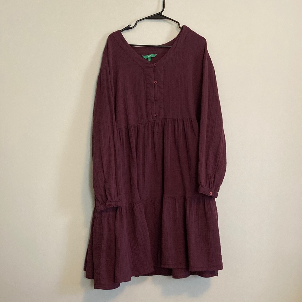 Plum Cotton Long Sleeved Dress